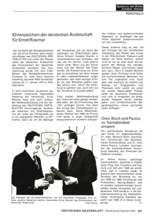 Vorschauseite 1: Ehrenzeichen der deutschen Ärzteschaft für Ernst Roemer