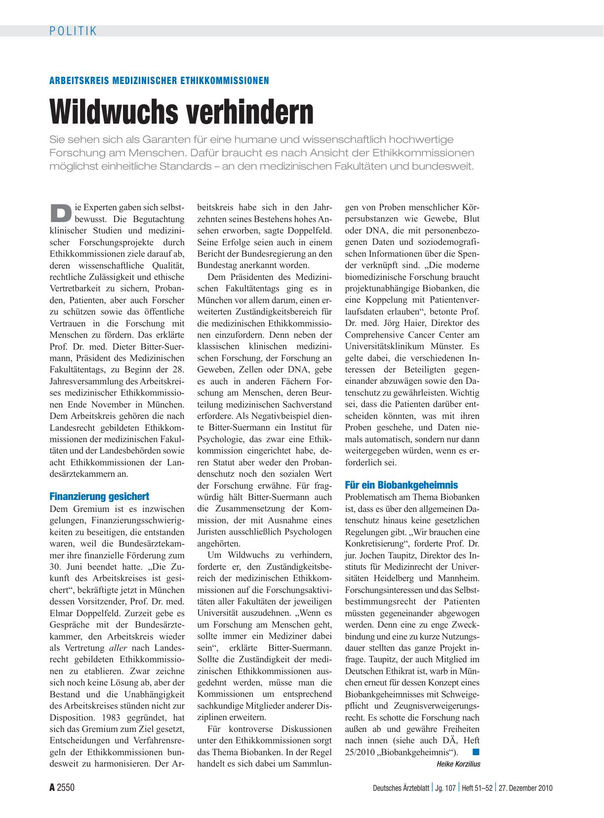 Vorschauseite 1: Arbeitskreis medizinischer Ethikkommissionen: Wildwuchs verhindern
