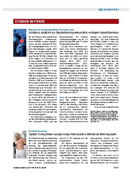Vorschauseite 1: Brustkrebs-Screening: Digitale Tomosynthese erzeugt weniger falschpositive Befunde als Mammographie