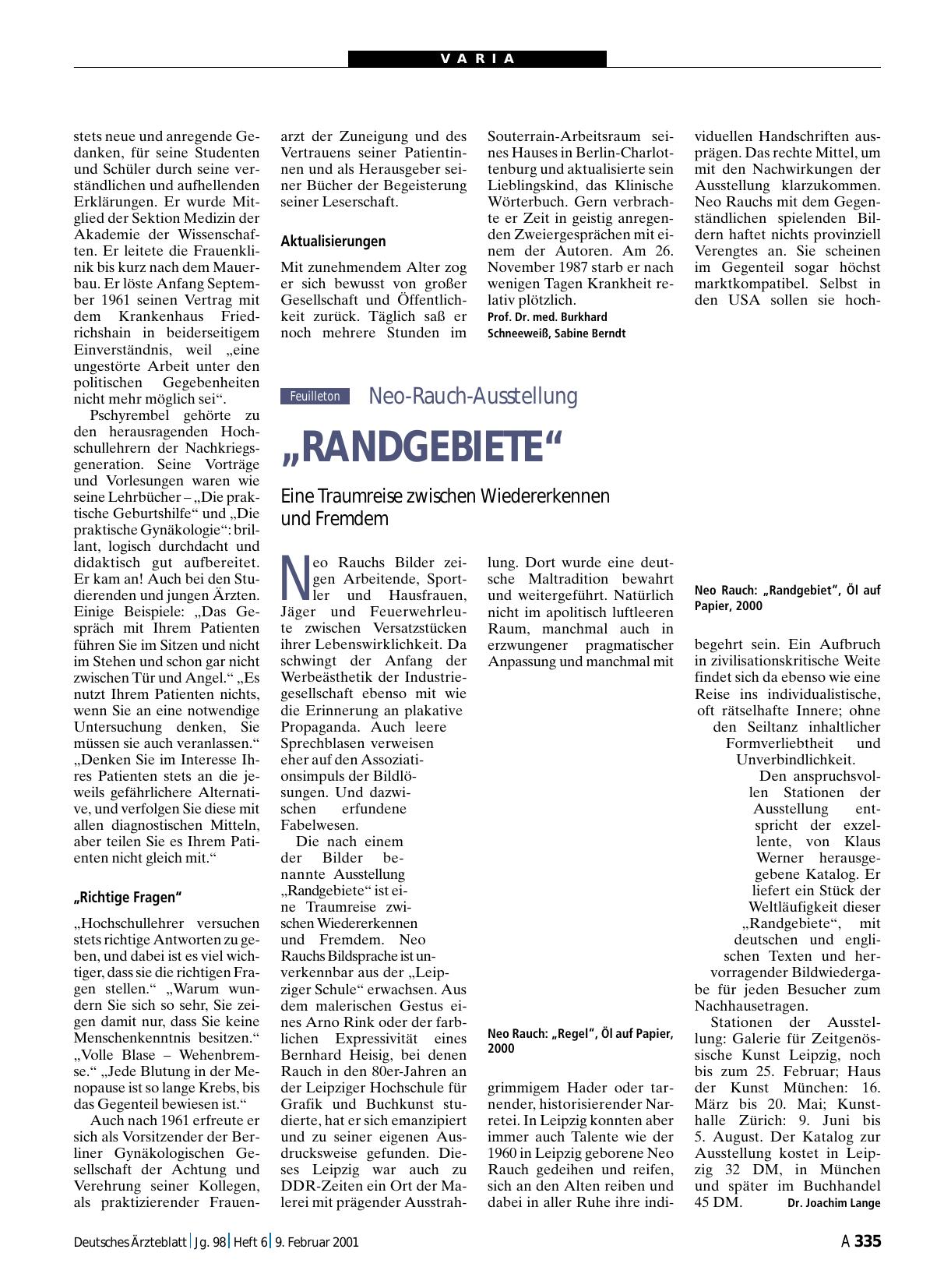 Vorschauseite 1: Neo-Rauch-Ausstellung: „RANDGEBIETE“