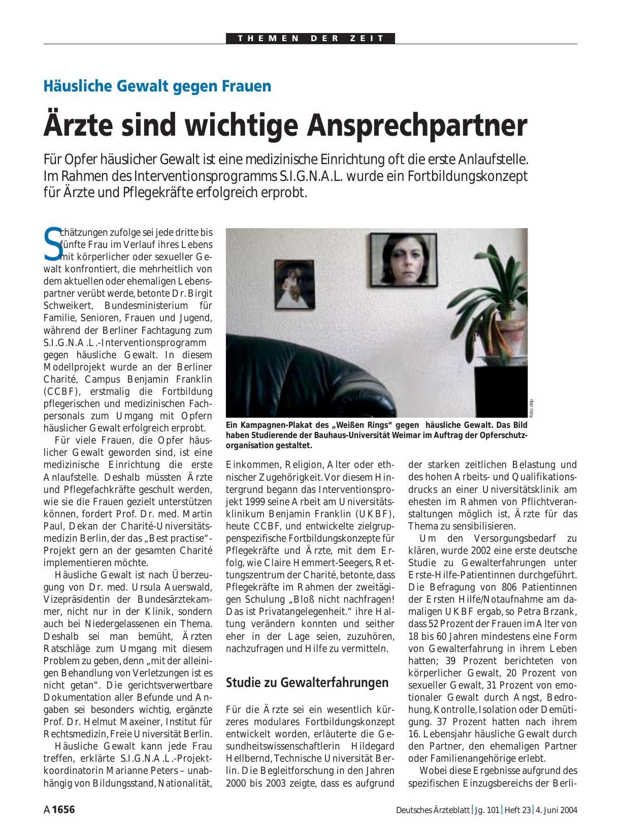 Vorschauseite 1: Häusliche Gewalt gegen Frauen: Ärzte sind wichtige Ansprechpartner