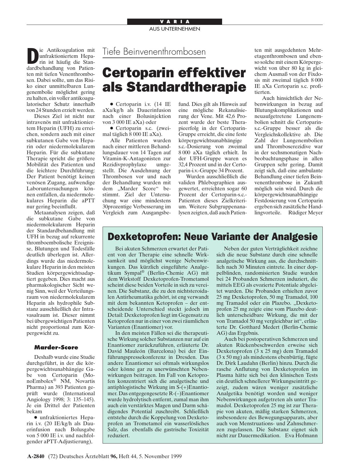 Vorschauseite 1: Dexketoprofen: Neue Variante der Analgesie