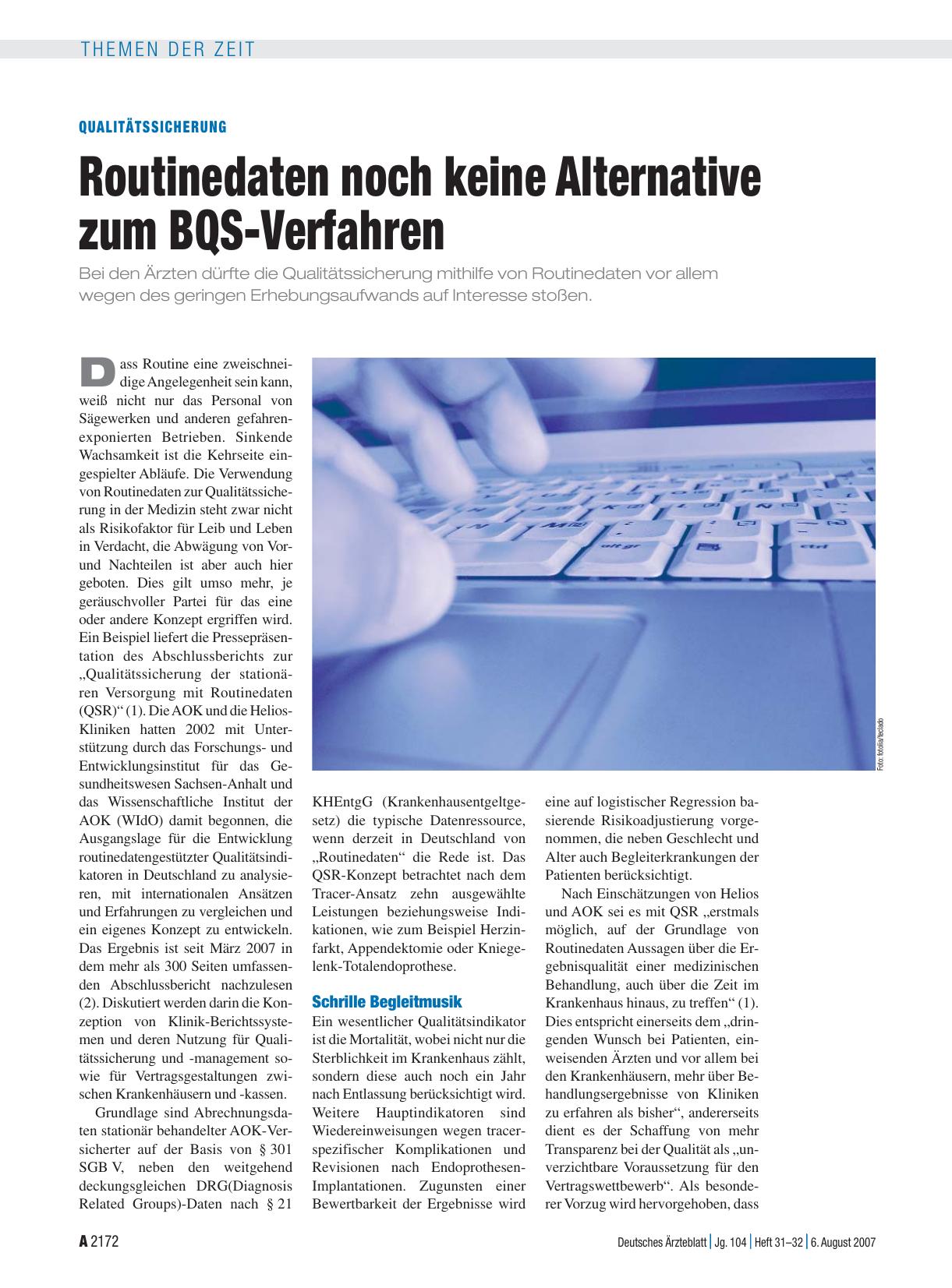 Vorschauseite 1: Qualitätssicherung: Routinedaten noch keine Alternative zum BQS-Verfahren