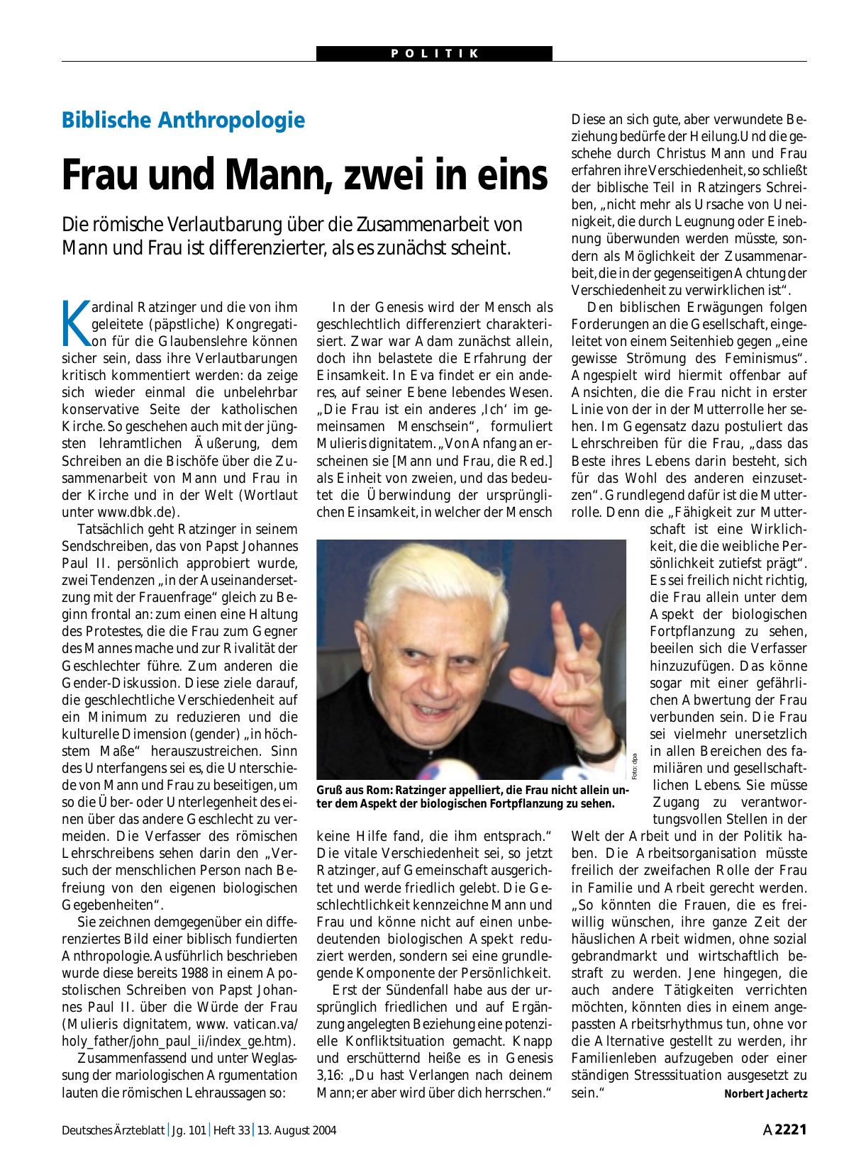 Vorschauseite 1: Biblische Anthropologie: Frau und Mann, zwei in eins
