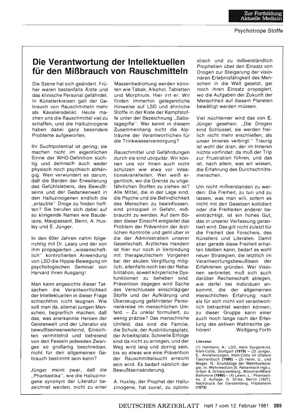 Vorschauseite 1: Die Verantwortung der Intellektuellen für den Mißbrauch von Rauschmitteln