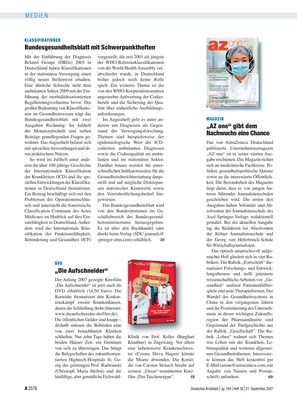Vorschauseite 1: Klassifikationen: Bundesgesundheitsblatt mit Schwerpunktheften