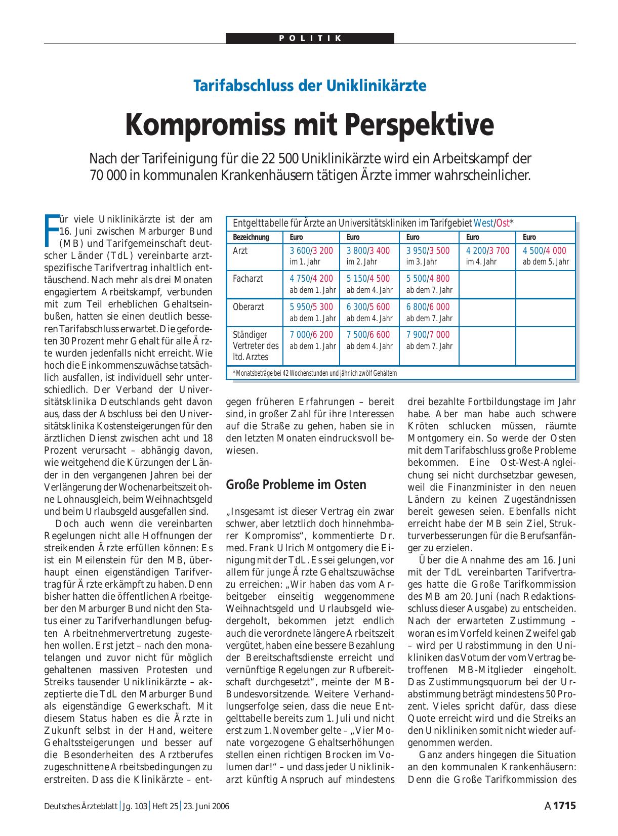 Vorschauseite 1: Tarifabschluss der Uniklinikärzte: Kompromiss mit Perspektive
