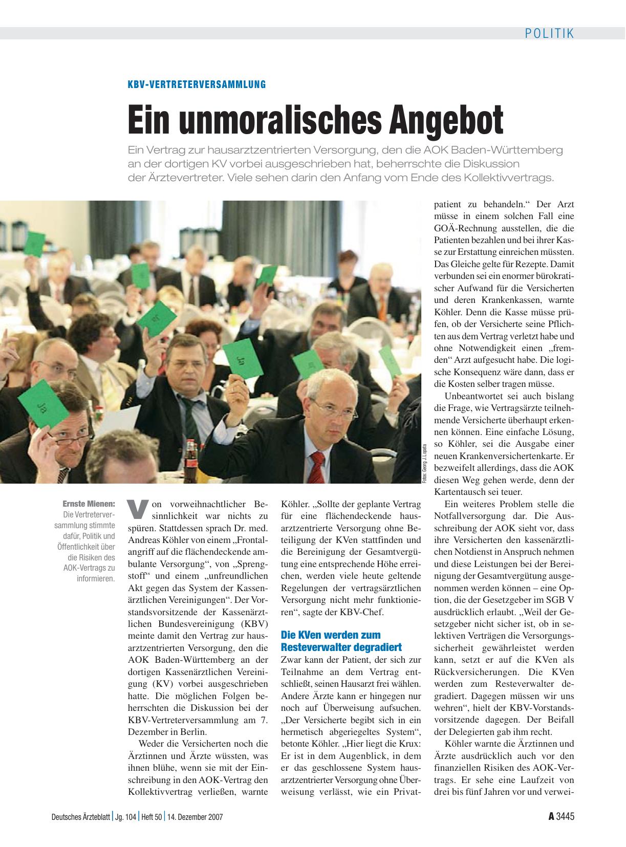 Vorschauseite 1: KBV-Vertreterversammlung: Ein unmoralisches Angebot