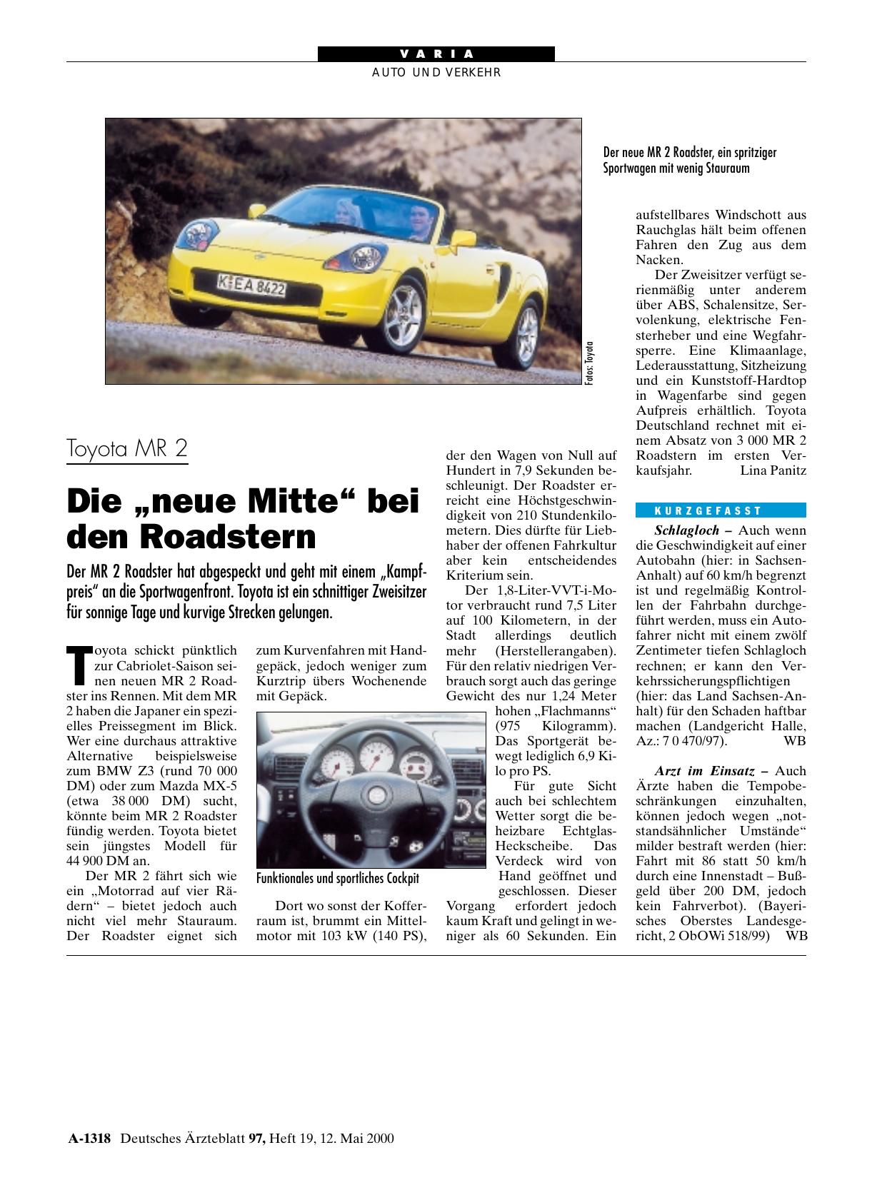 Vorschauseite 1: Toyota MR 2: Die „neue Mitte“ bei den Roadstern