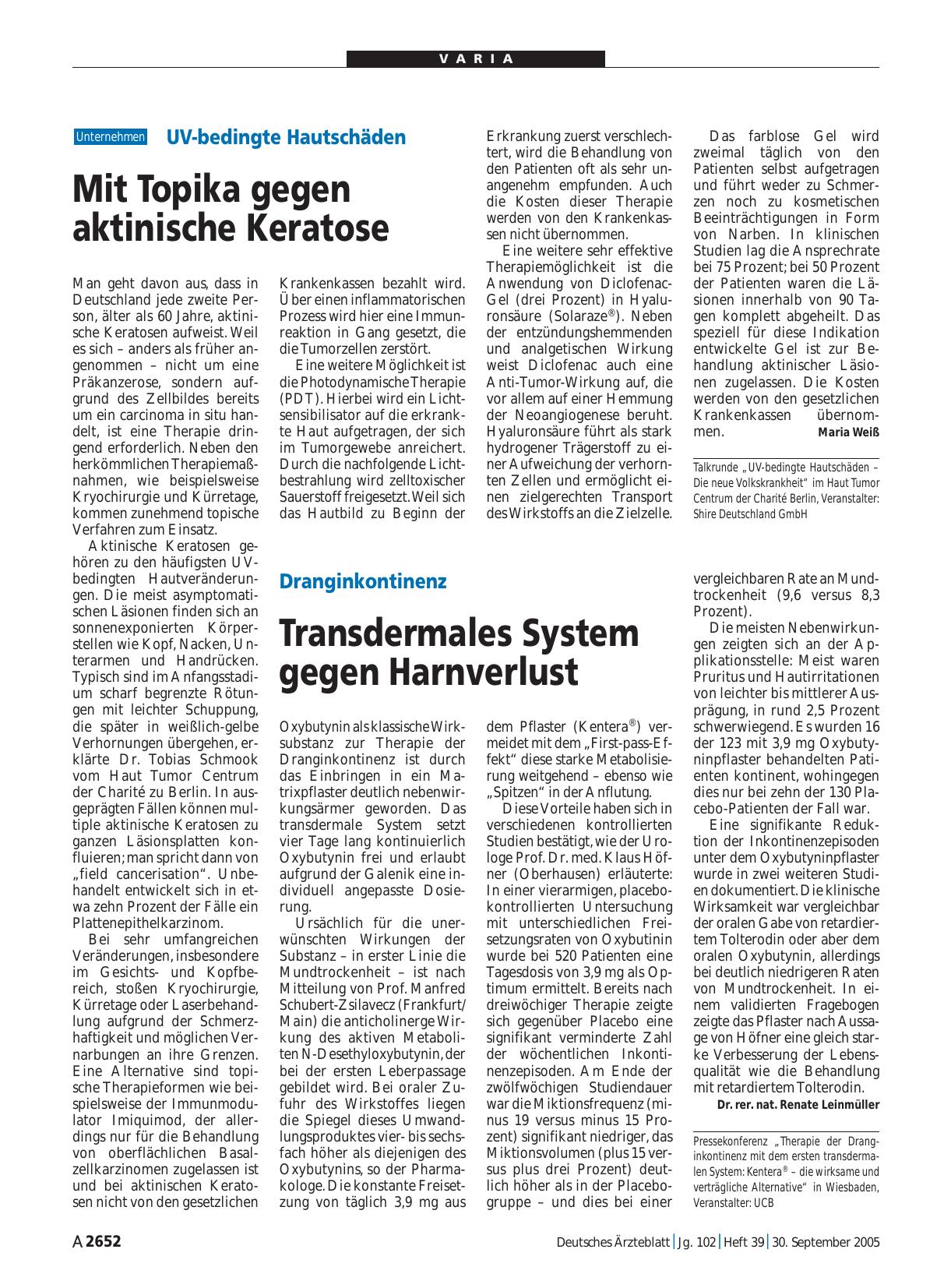 Vorschauseite 1: Dranginkontinenz: Transdermales System gegen Harnverlust