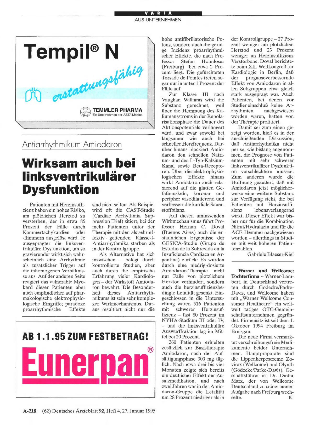 Vorschauseite 1: Warner und Wellcome: Tochterfirma