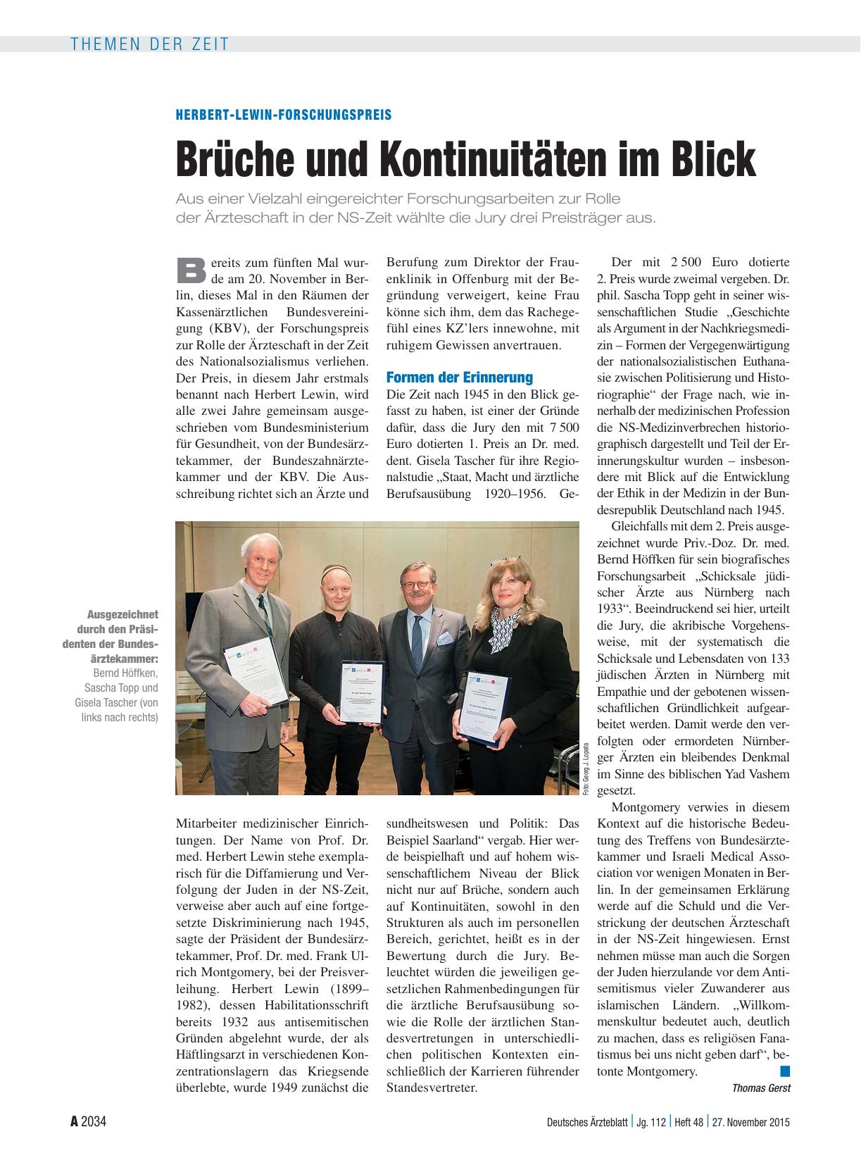 Vorschauseite 1: Herbert-Lewin-Forschungspreis: Brüche und Kontinuitäten im Blick