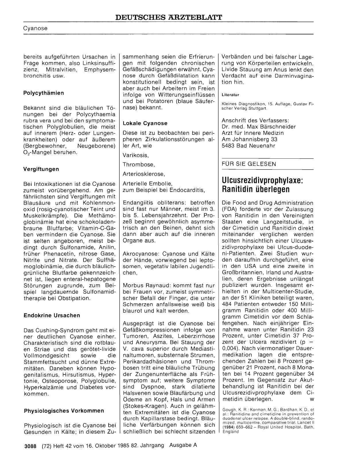 Vorschauseite 1: Ulcusrezidivprophylaxe: Ranitidin überlegen
