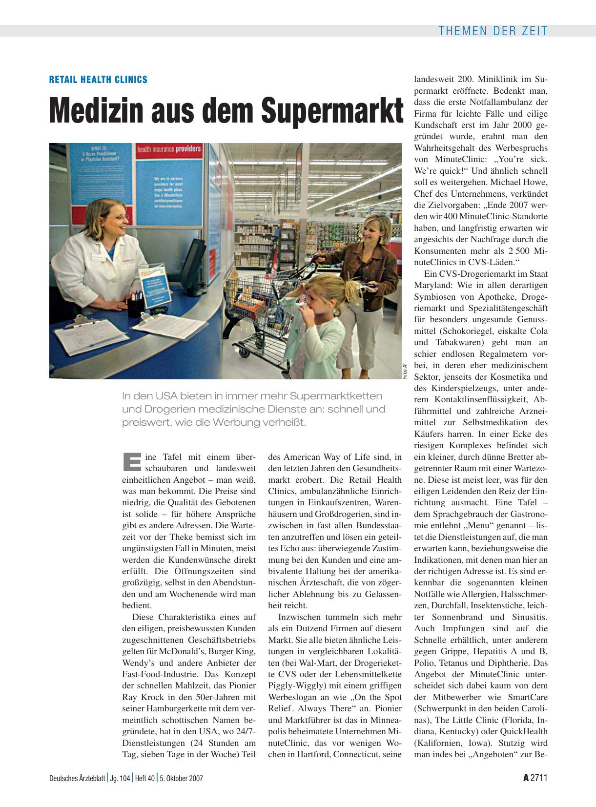 Vorschauseite 1: Retail Health Clinics: Medizin aus dem Supermarkt