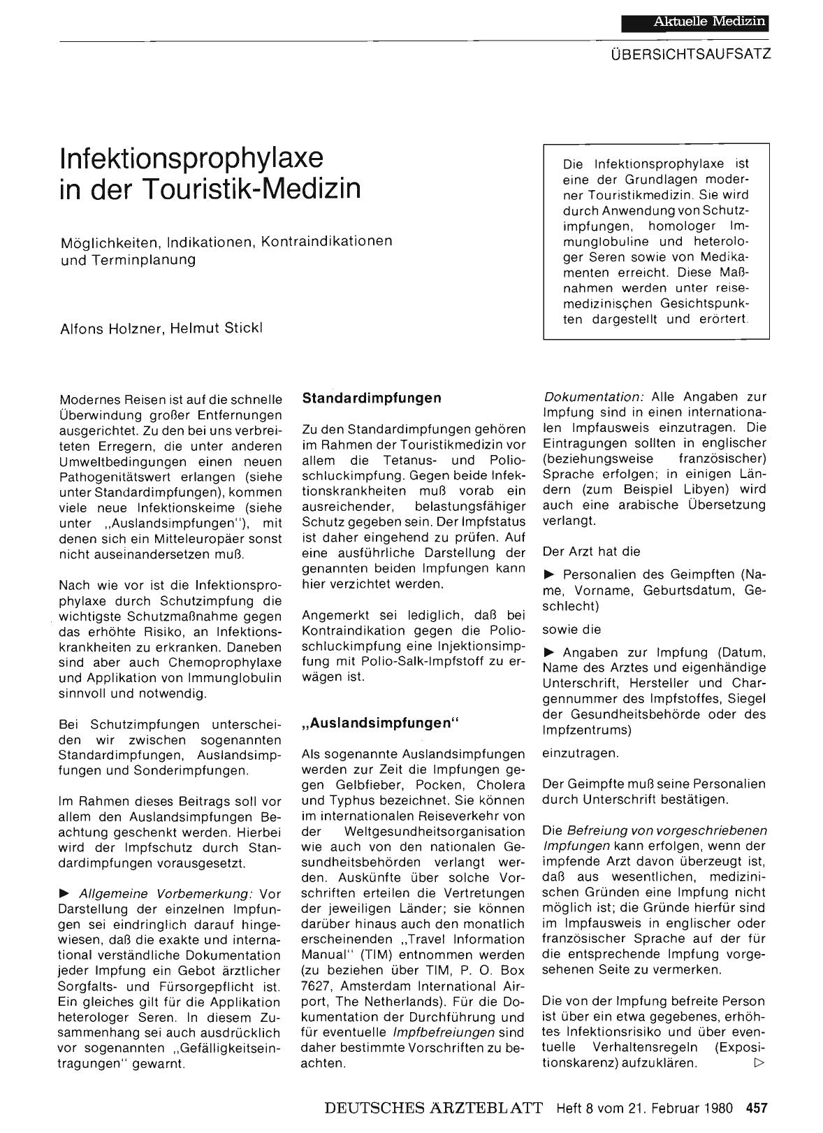 Vorschauseite 1: Infektionsprophylaxe in der Touristik-Medizin