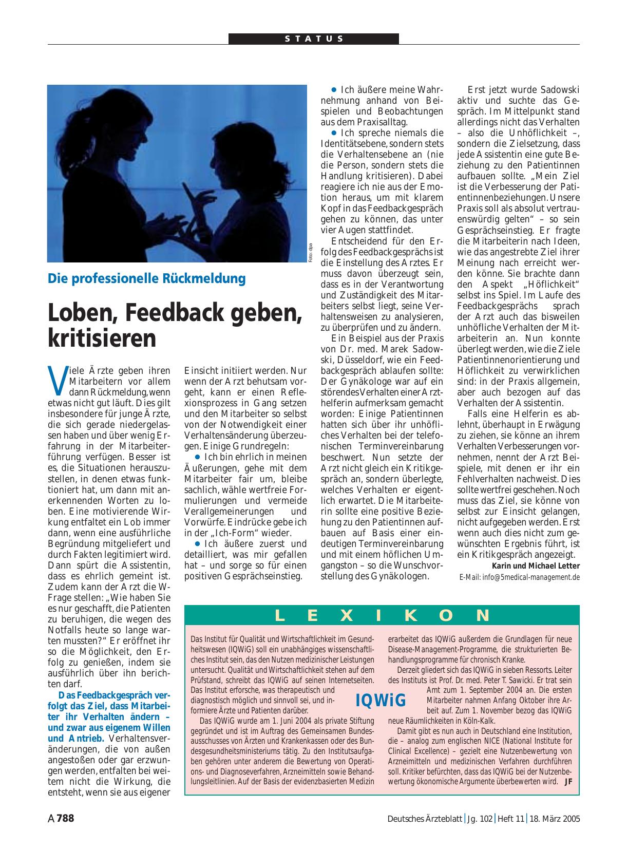 Vorschauseite 1: Lexikon: IQWiG