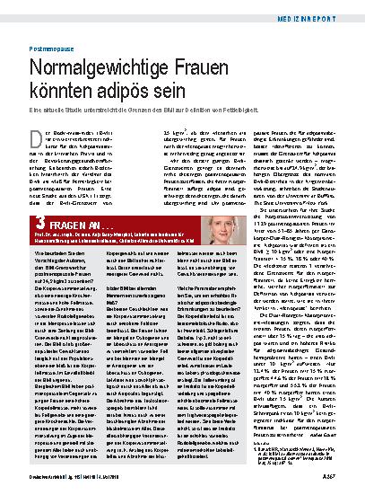 Vorschauseite 1: Postmenopause: Normalgewichtige Frauen könnten adipös sein
