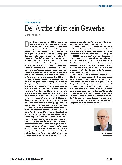 Vorschauseite 1: Freiberuflichkeit: Der Arztberuf ist kein Gewerbe
