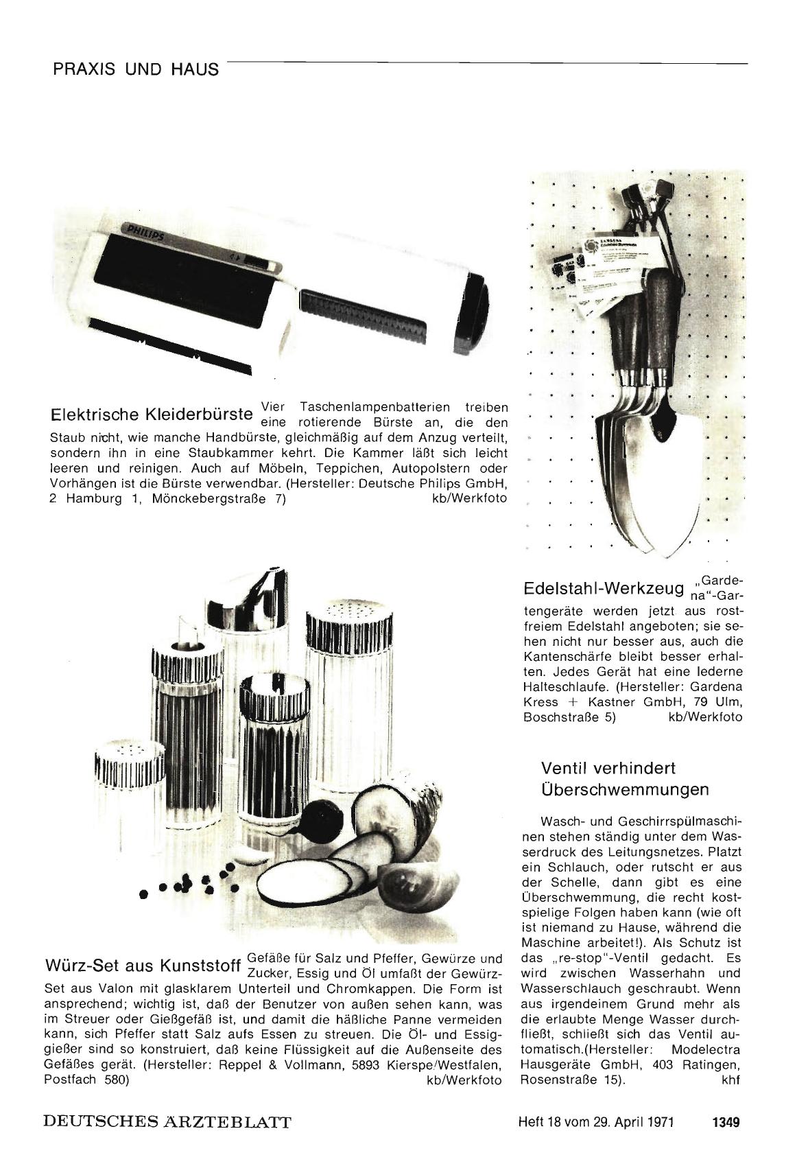 Vorschauseite 1: Elektrische Kleiderbürste / Würz-Set aus Kunststoff / Edelstahl-Werkzeug / Ventil verhindert Überschwemmungen