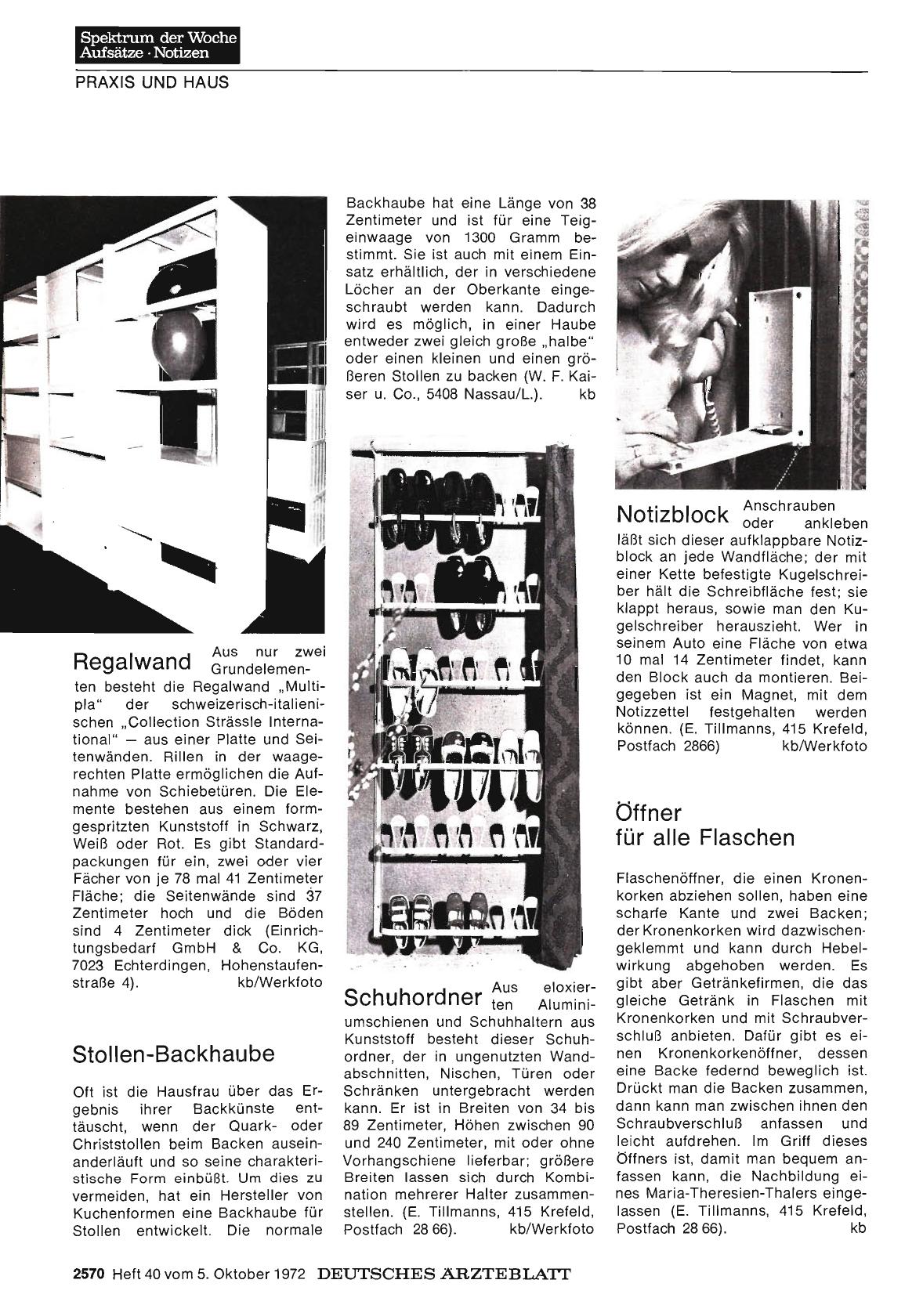 Vorschauseite 1: Regalwand / Stollen-Backhaube / Schuhordner / Notizblock / Öffner für alle Flaschen