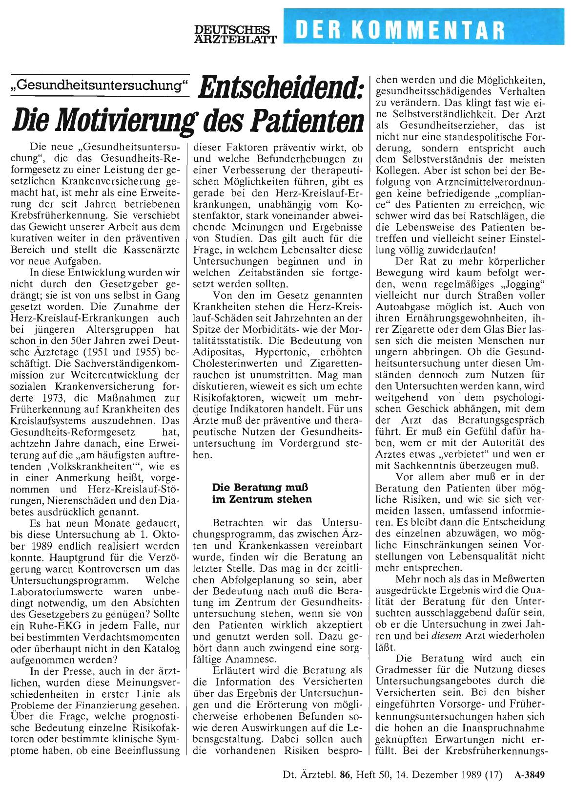 Vorschauseite 1: „Gesundheitsuntersuchung“ - Entscheidend: Die Motivierung des Patienten