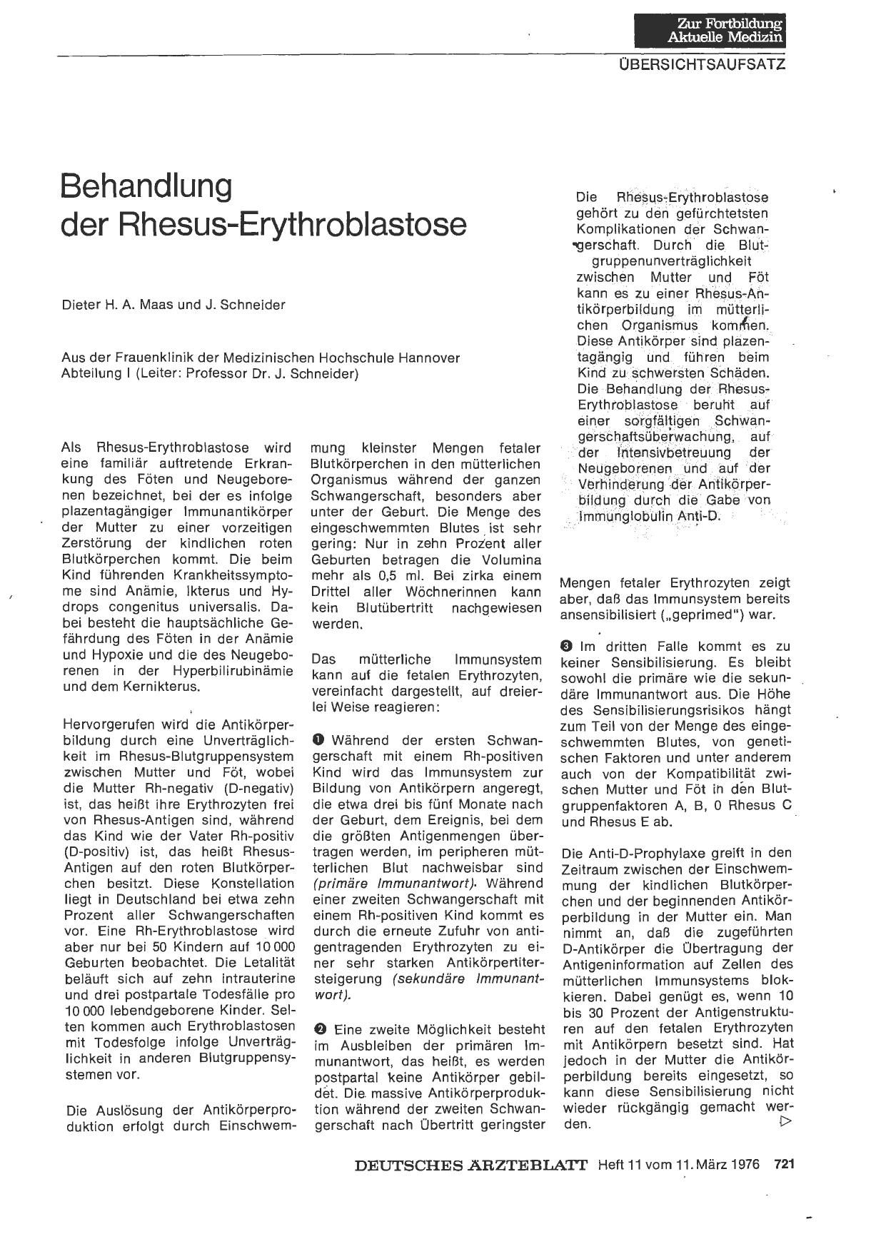 Vorschauseite 1: Behandlung der Rhesus-Erythroblastose