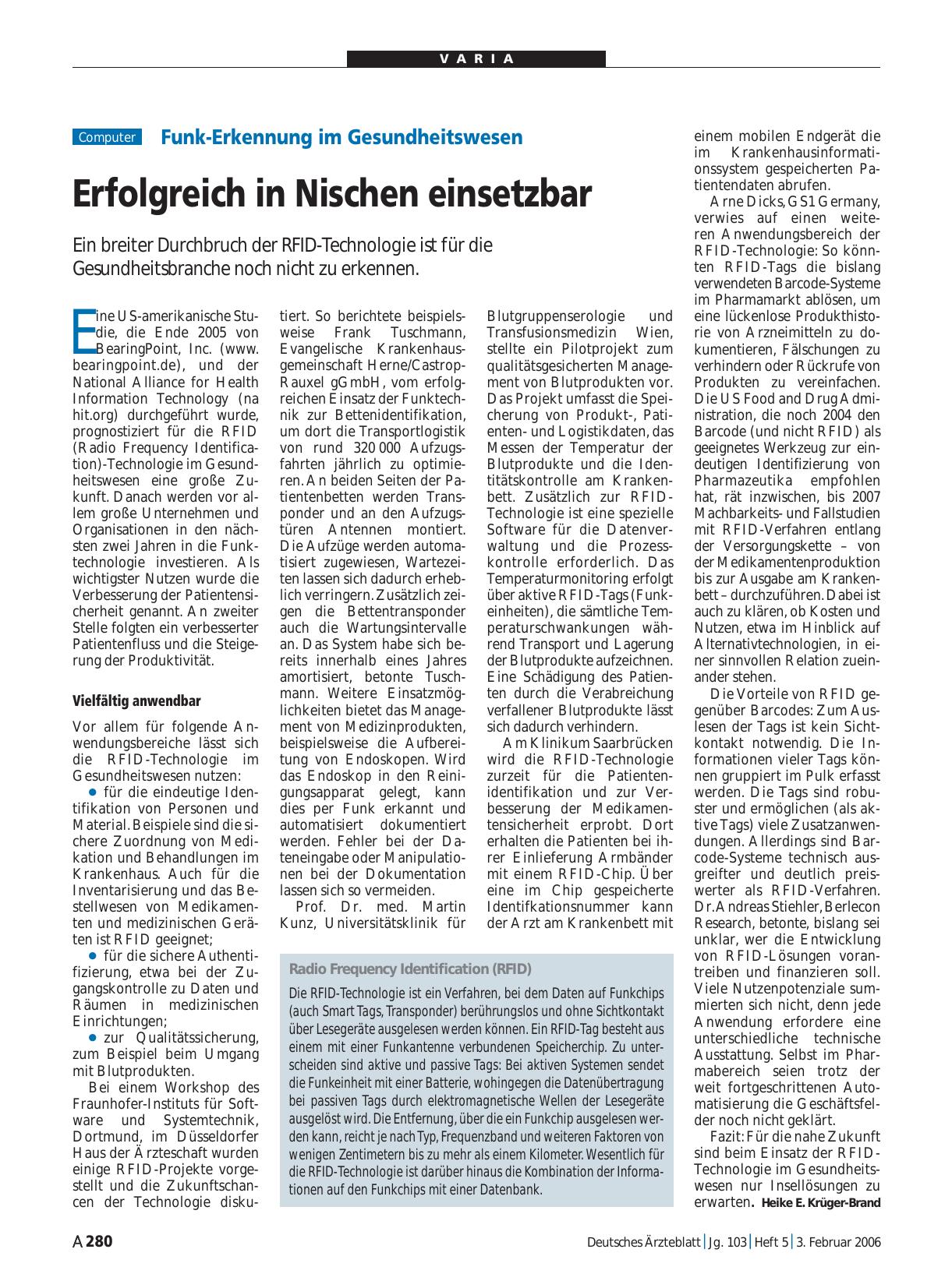 Vorschauseite 1: Funk-Erkennung im Gesundheitswesen: Erfolgreich in Nischen einsetzbar