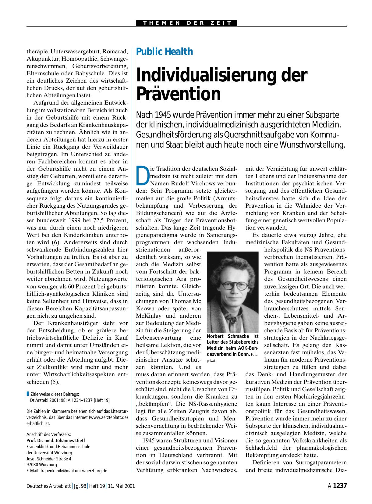 Vorschauseite 1: Public Health: Individualisierung der Prävention
