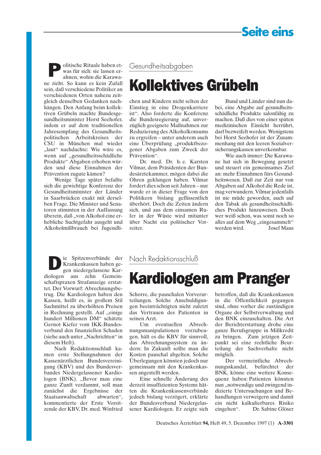 Vorschauseite 1: Gesundheitsabgaben: Kollektives Grübeln