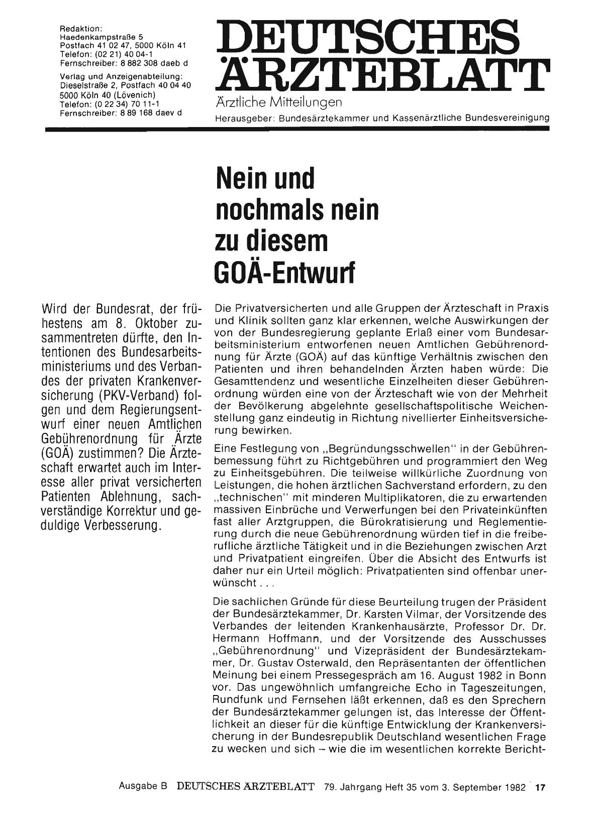 Vorschauseite 1: Nein und nochmals nein zu diesem GOÄ-Entwurf