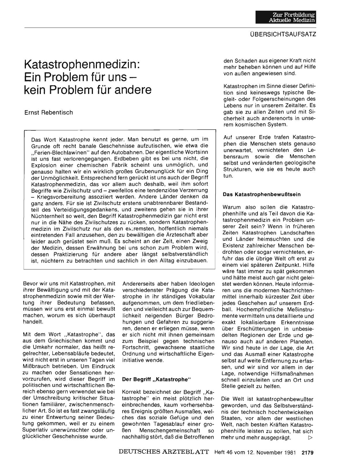Vorschauseite 1: Katastrophenmedizin: Ein Problem für uns — kein Problem für andere