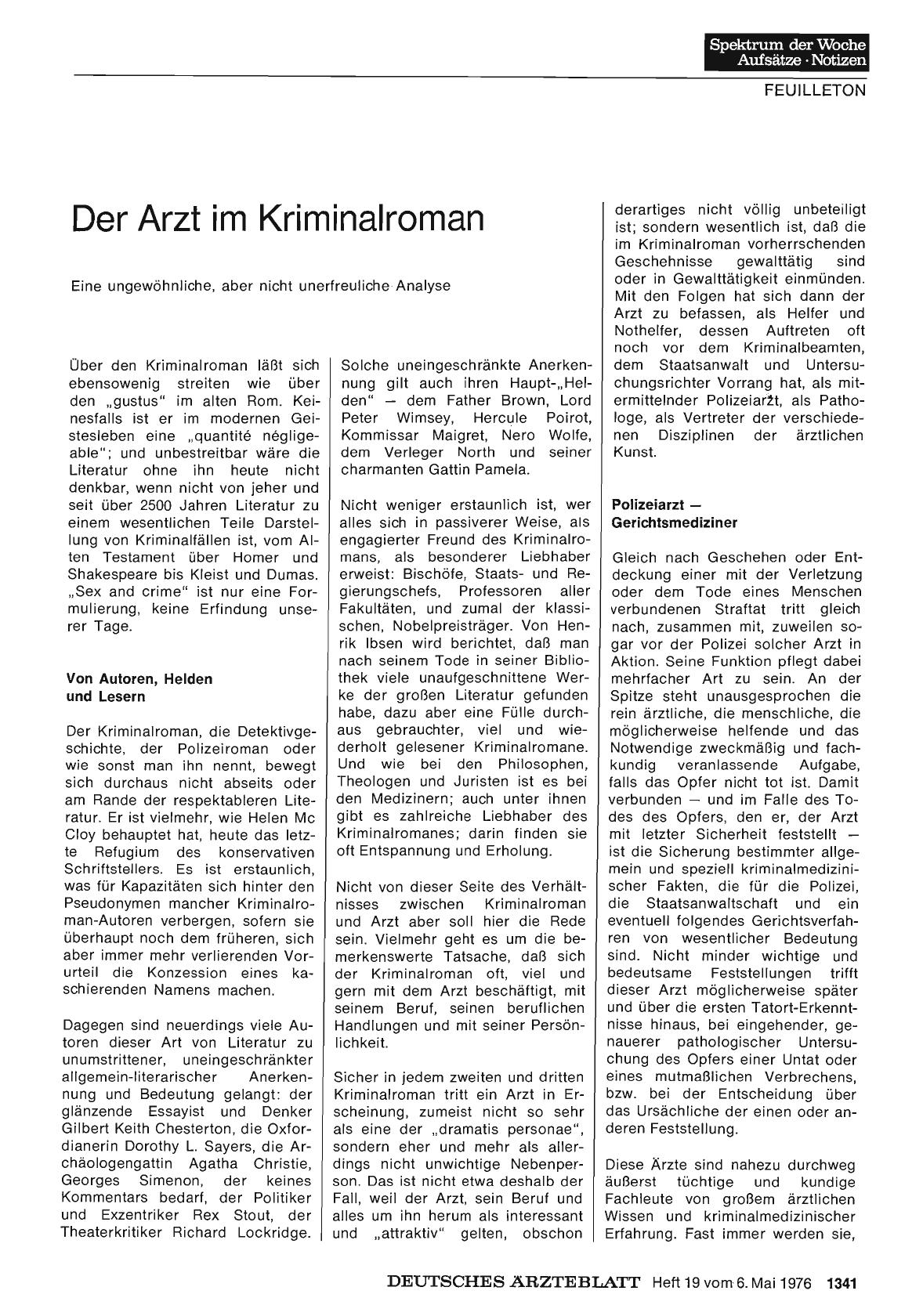Vorschauseite 1: Der Arzt im Kriminalroman: Eine ungewöhnliche, aber nicht unerfreuliche Analyse
