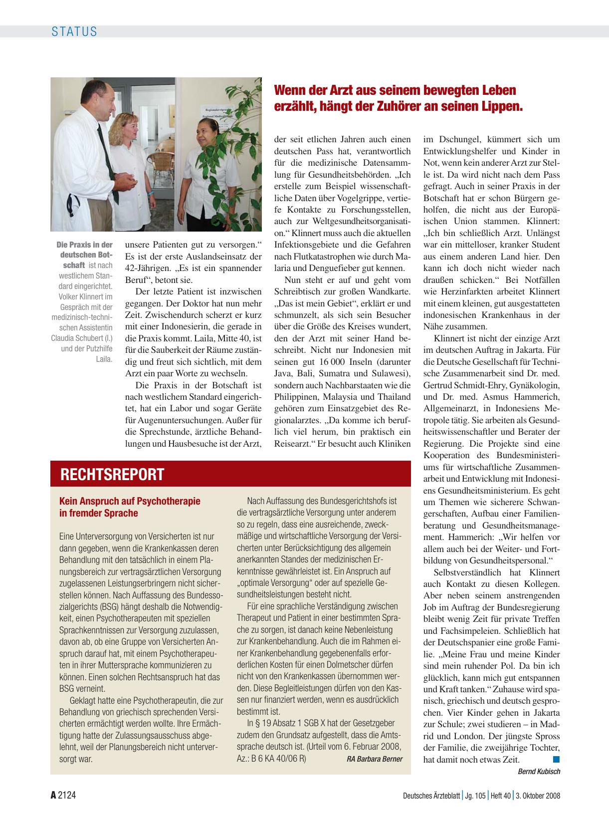 Vorschauseite 1: Kein Anspruch auf Psychotherapie in fremder Sprache