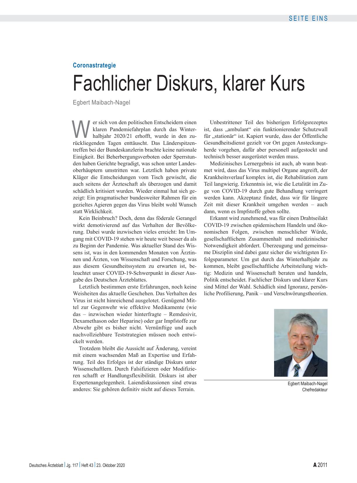 Vorschauseite 1: Coronastrategie: Fachlicher Diskurs, klarer Kurs