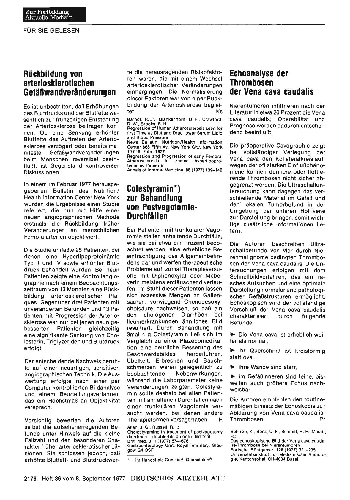 Vorschauseite 1: Colestyramin*) zur Behandlung von PostvagotomieDurchfällen