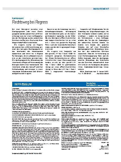 Vorschauseite 1: Rechtsreport: Rechtsweg bei Regress