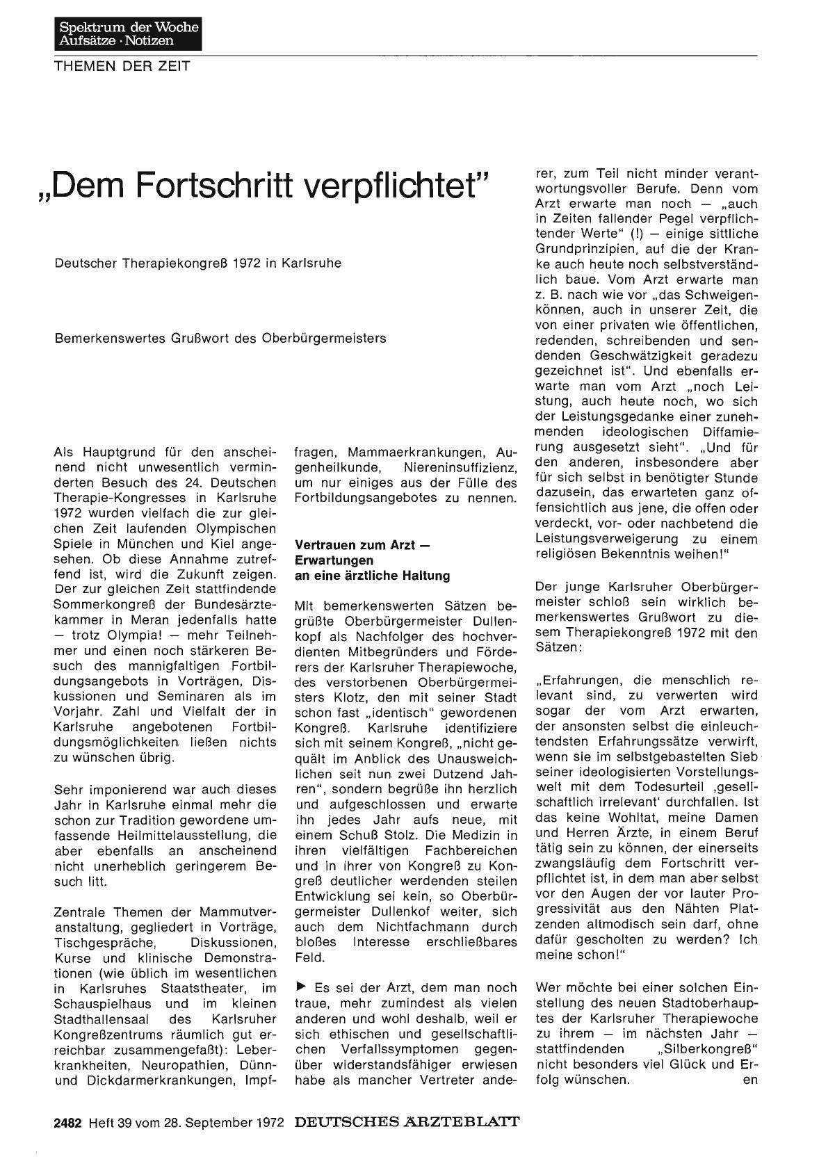 Vorschauseite 1: "Dem Fortschritt verpflichtet": Deutscher Therapiekongreß 1972 in Karlsruhe