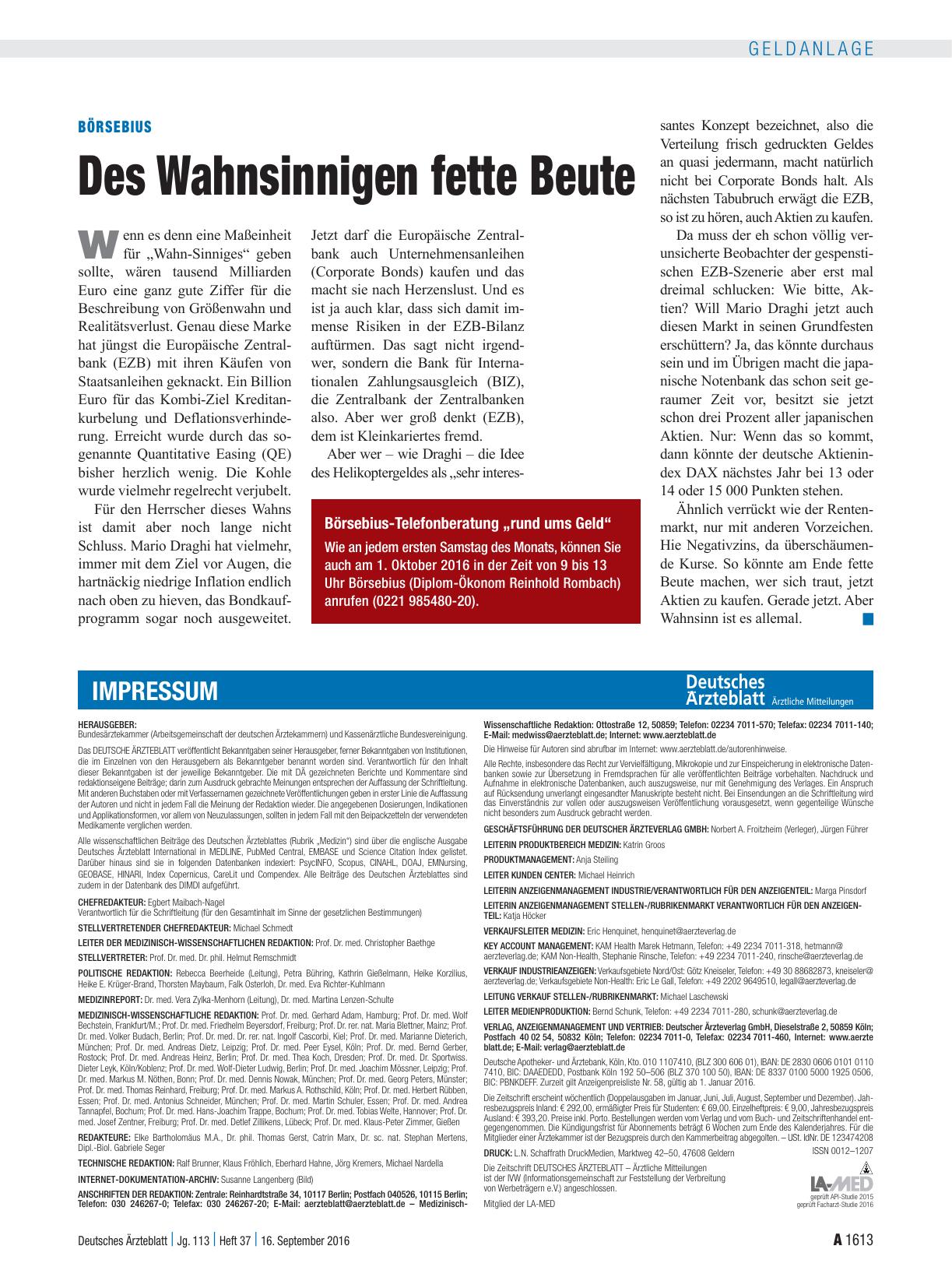 Vorschauseite 1: Börsebius: Des Wahnsinnigen fette Beute