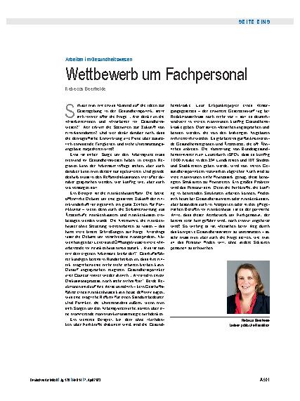 Vorschauseite 1: Arbeiten im Gesundheitswesen: Wettbewerb um Fachpersonal