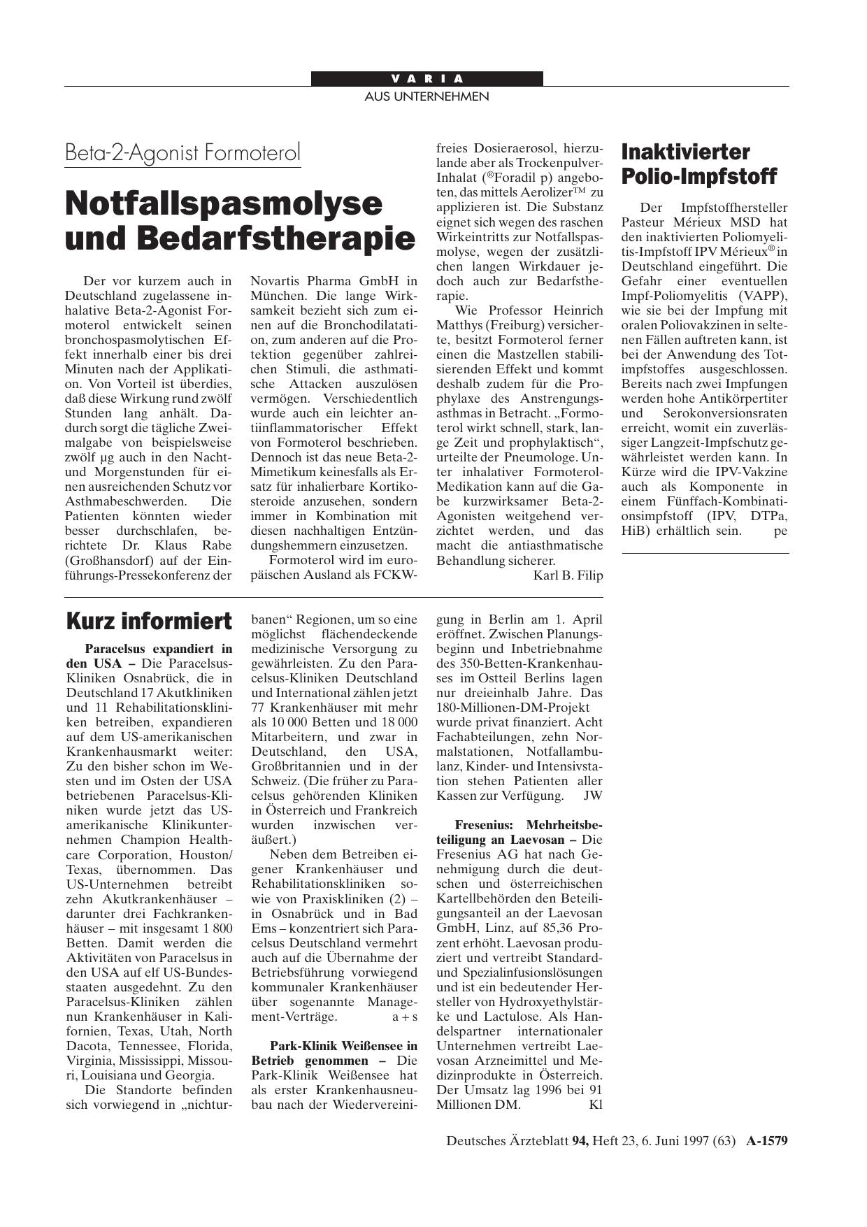Vorschauseite 1: Beta-2-Agonist Formoterol: Notfallspasmolyse und Bedarfstherapie