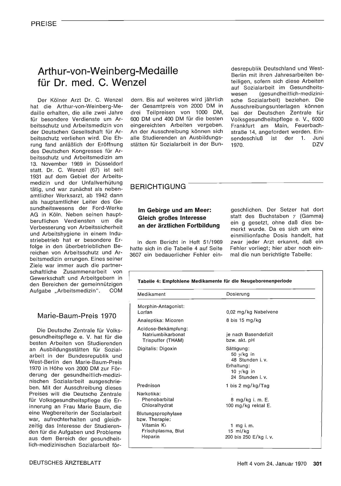 Vorschauseite 1: Arthur-von-Weinberg-Medaille für Dr. med. C. Wenzel