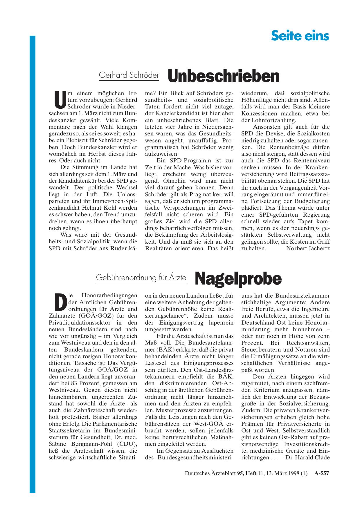 Vorschauseite 1: Gebührenordnung für Ärzte: Nagelprobe