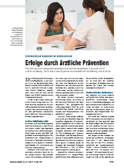 Vorschauseite 1: Schwangerschaftsabbrüche bei Minderjährigen: Erfolge durch ärztliche Prävention