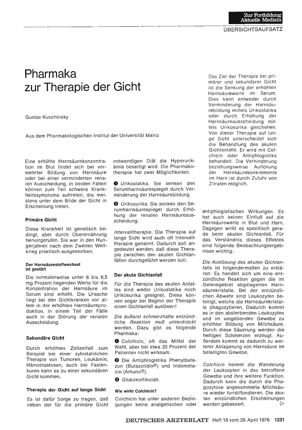 Vorschauseite 1: Pharmaka zur Therapie der Gicht