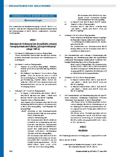 Vorschauseite 1: Artikel 1 – Änderungen der Vereinbarung über die qualifizierte ambulante Versorgung krebskranker Patienten: „Onkologie-Vereinbarung“, Artikel 2, Inkrafttreten