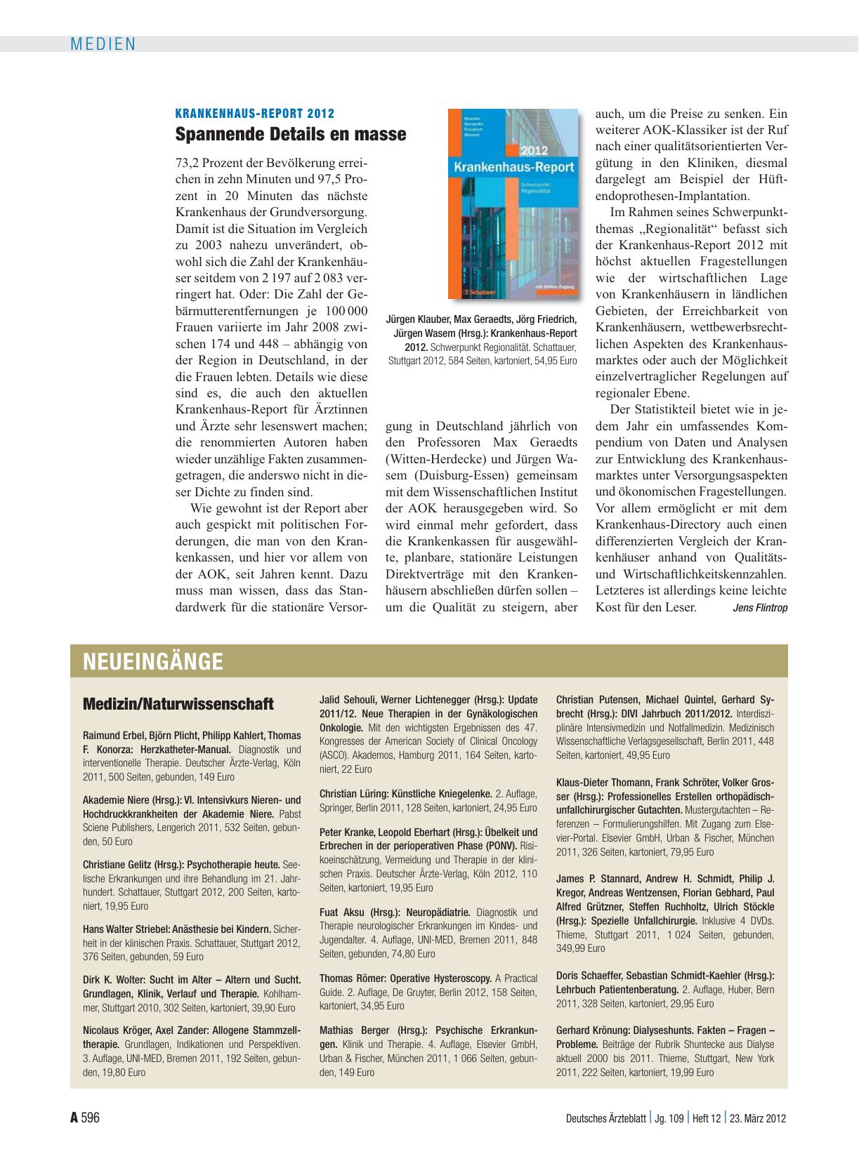Vorschauseite 1: Krankenhaus-Report 2012: Spannende Details en masse