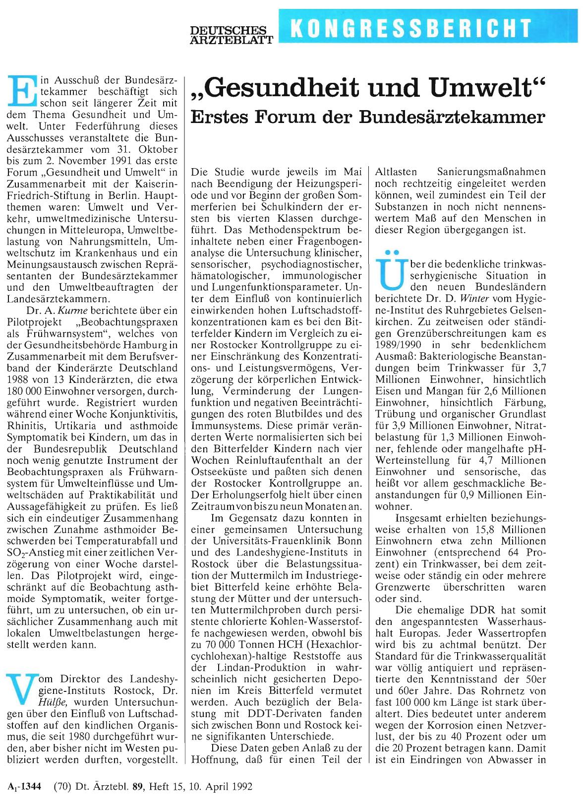 Vorschauseite 1: „Gesundheit und Umwelt“: Erstes Forum der Bundesärztekammer