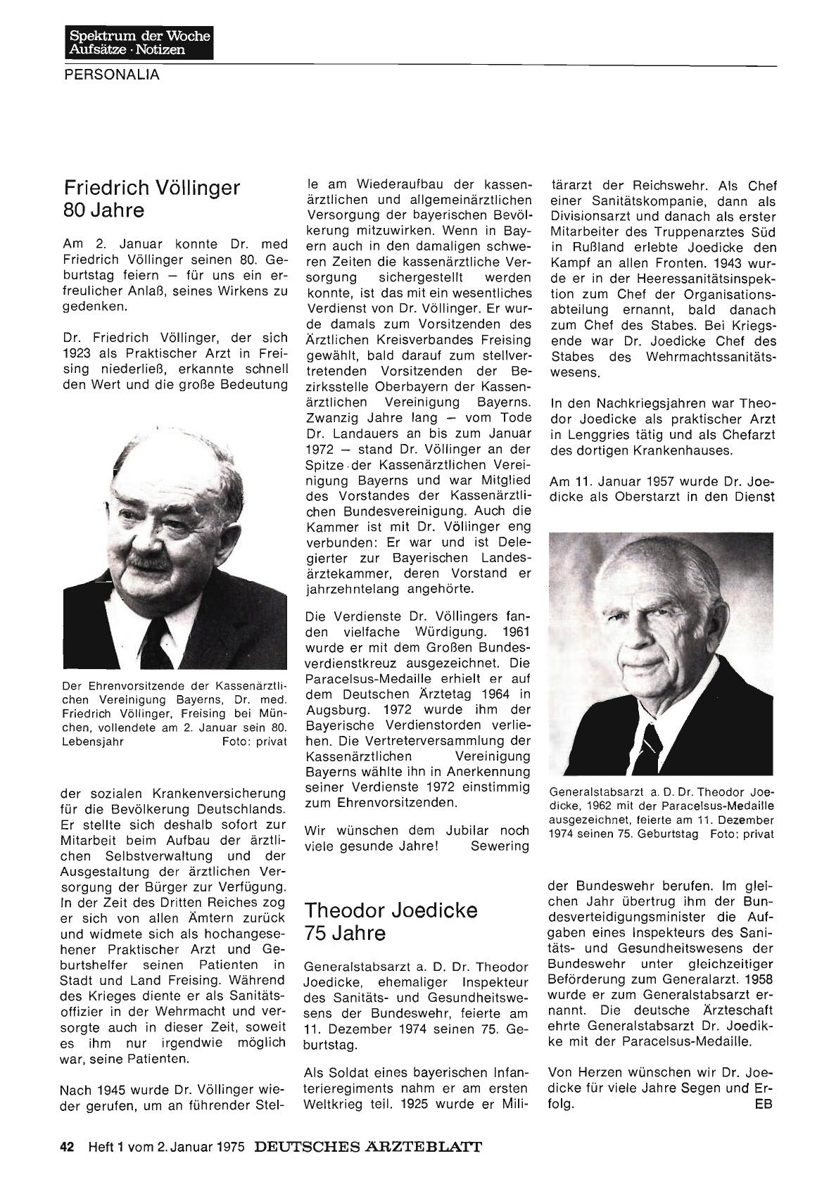 Vorschauseite 1: Theodor Joedicke 75 Jahre