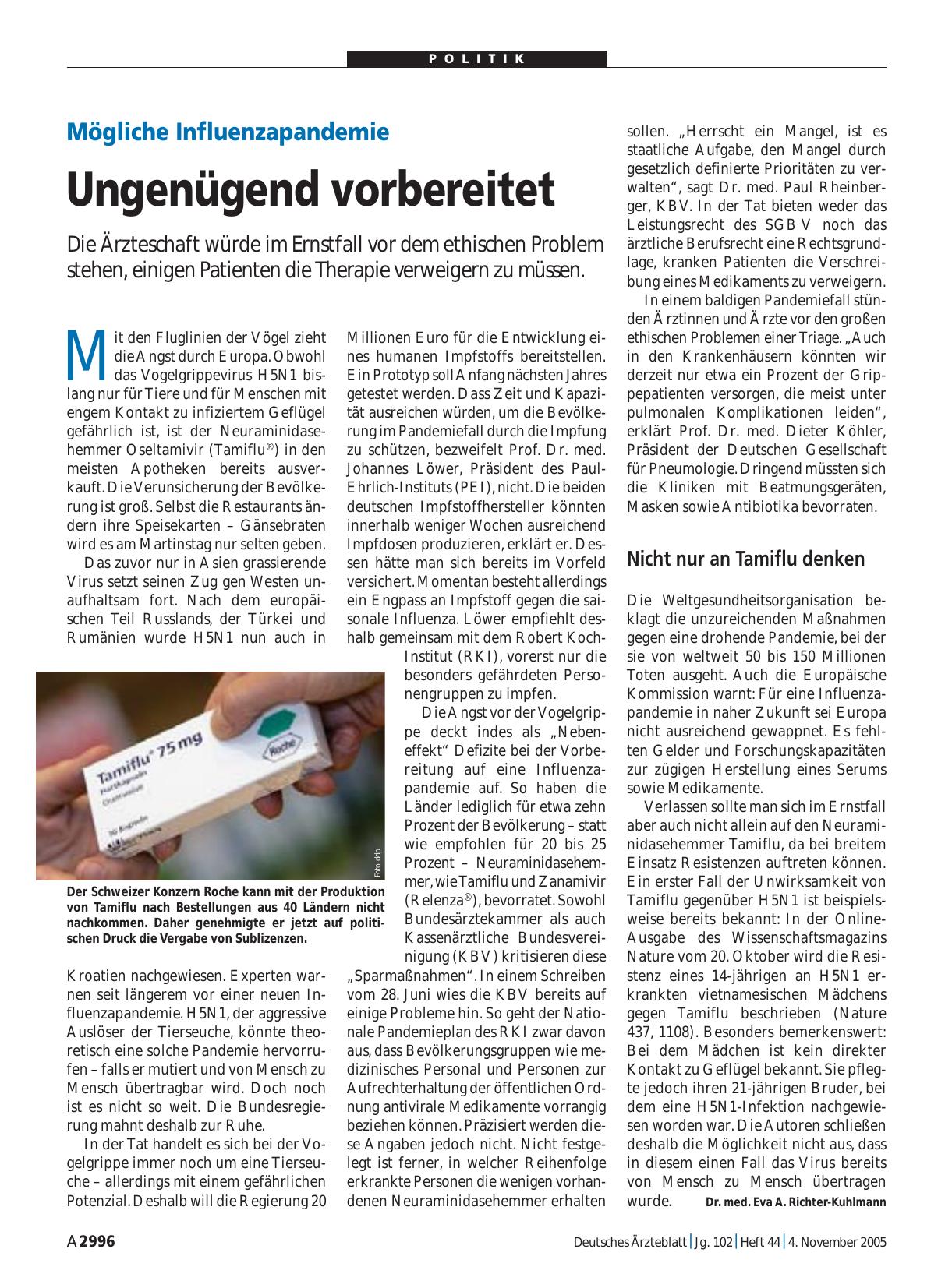 Vorschauseite 1: Mögliche Influenzapandemie: Ungenügend vorbereitet