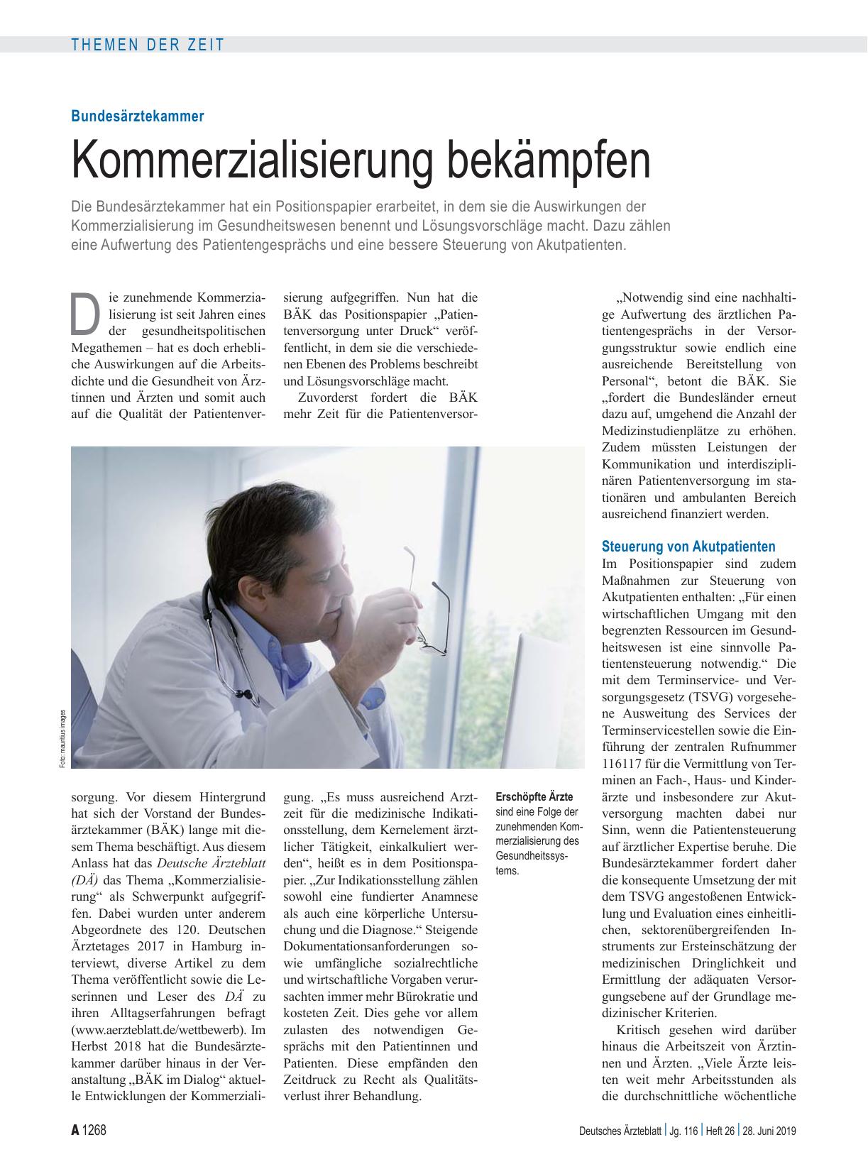 Vorschauseite 1: Bundesärztekammer: Kommerzialisierung bekämpfen